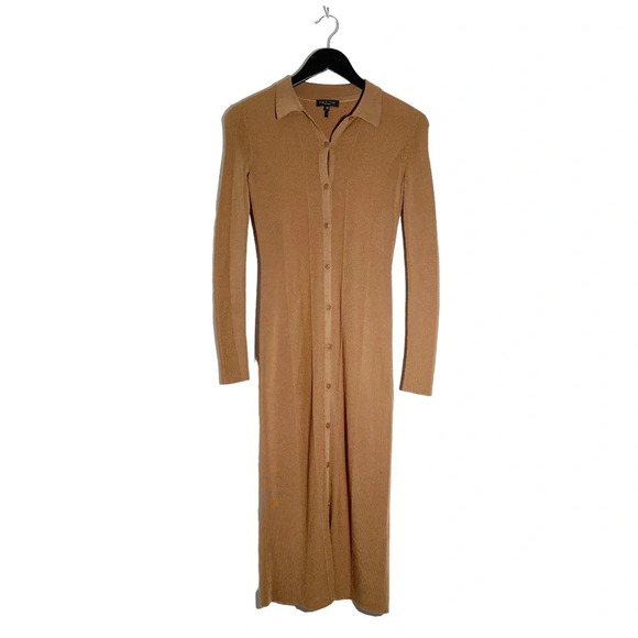 Rag & Bone Pacey Button Down Midi Dress Ribbed Knit in Light Brown size XXS - Picture 4 of 8